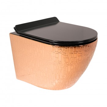 Paluci Tesla Black Rose Gold Kanalsız Asma Klozet,Yavaş Kapanır Kapak Paluci Tesla Black Rose Gold Kanalsız Asma Klozet,Yavaş Kapanır Kapak